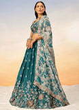 Graceful Teal Poly Chiffon Reception Wear Lehenga Choli with Net Dupatta