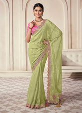 Grandiose Green Organza Embroidered Wedding Indian Saree