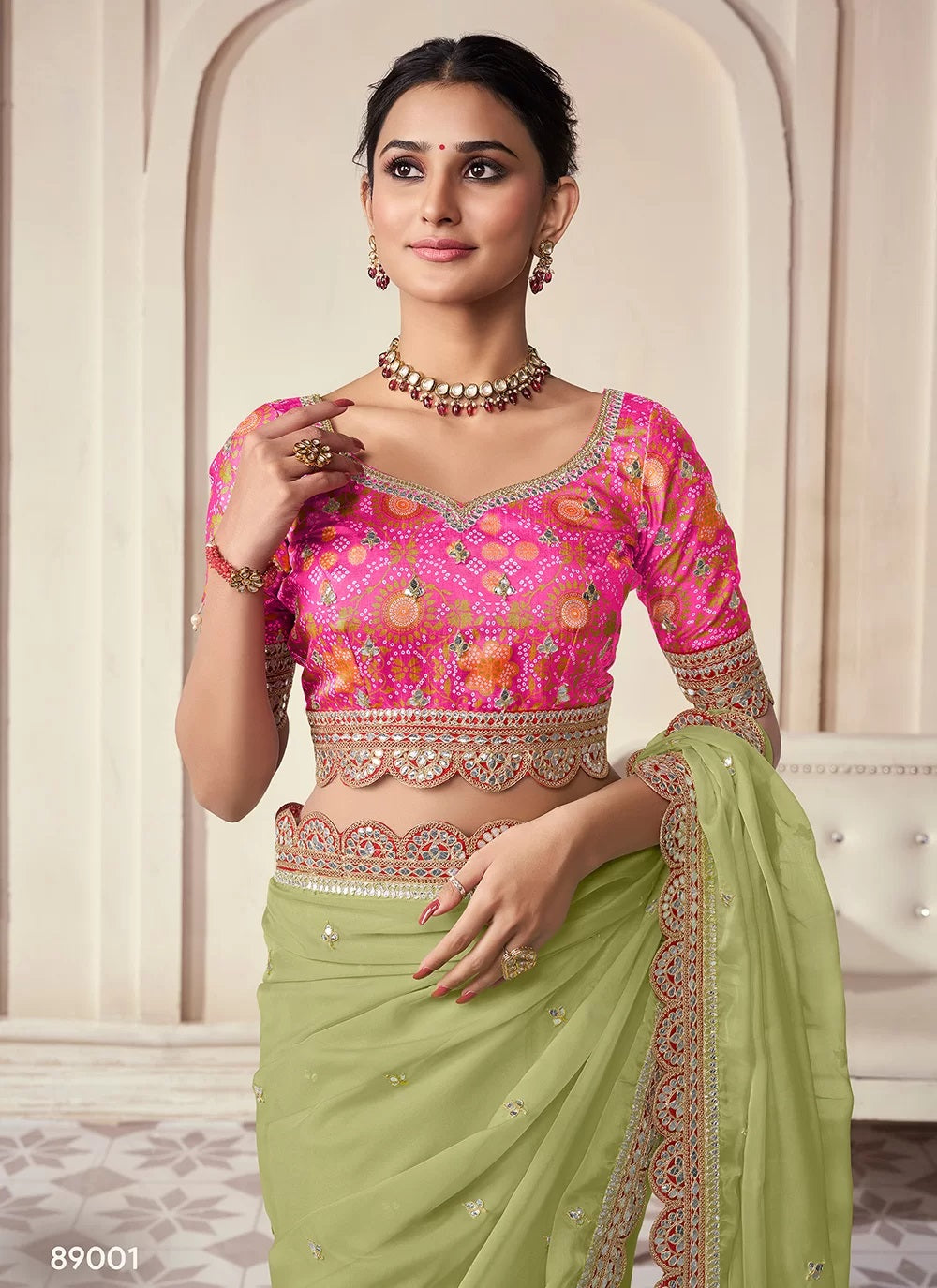 Grandiose Green Organza Embroidered Wedding Indian Saree