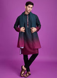 Green and Maroon blended Rayon Mirror Work Mens Kurta