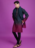 Green and Maroon blended Rayon Mirror Work Mens Kurta