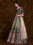 Green Art Silk Bridal Lehenga Set with Thread, Zari & Dori Work