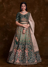 Green Art Silk Bridal Lehenga Set with Thread, Zari & Dori Work