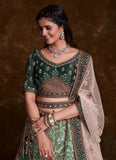 Green Art Silk Bridal Lehenga Set with Thread, Zari & Dori Work