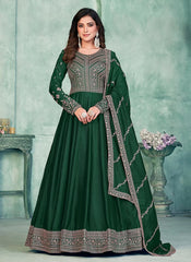 Green Art Silk Designer Anarkali Suit with Santool Bottom