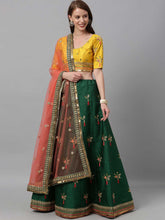 Green Art Silk Semi Stitched Coding and Stone work Lehenga Choli