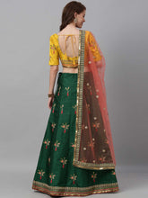 Green Art Silk Semi Stitched Coding and Stone work Lehenga Choli