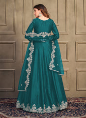 Green Color Art Silk Wedding Anarkali Suit
