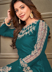 Green Color Art Silk Wedding Anarkali Suit