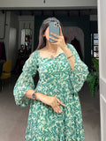 Green Color Printed Georgette Dress