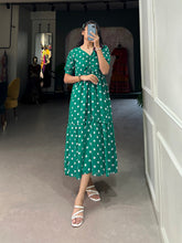 Green Color Polka Dot Print Georgette Fancy Dress
