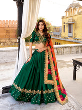 vichitra silk lehenga green
