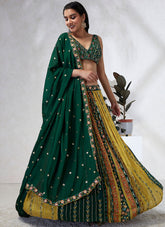 Green Color Silk Chiffon Sequins And Mirror Work Lehenga Choli