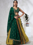 Green Color Silk Chiffon Sequins And Mirror Work Lehenga Choli
