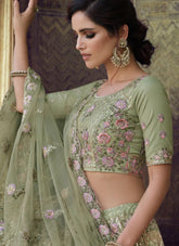 Green Color Soft Net Sequins And Zari Work Lehenga Choli