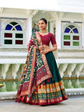 Green Tasar silk lehenga choli with Patola print