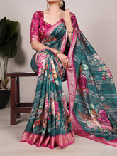 Green saree with viscose woven border