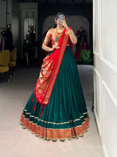 Green Color Zari Weaving With Lace Border Vichitra Silk Lehenga Choli