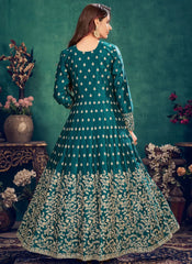 Green Designer Heavy Embroidery Art Silk Anarkali Gown Suit