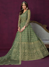 Green Designer Net Sequins Embroidered Anarkali salwar Suit