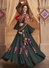 Green Embroidered Navratri Traditional Dress In Rayon