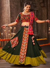 Green Embroidered Rayon Tradtional Navratri Special Chaniya Choli