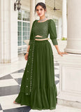 Green Faux Georgette Embroidered Readymade Lehenga
