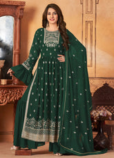 Green Faux Georgette Embroidered Suit With Palazzo pants