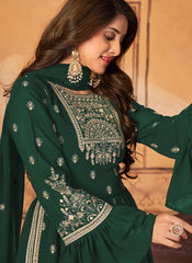 Green Faux Georgette Embroidered Suit With Palazzo pants