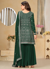 Green Faux Georgette Ethnic Sharara Style Suit For Women