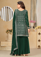 Green Faux Georgette Ethnic Sharara Style Suit For Women