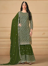 Green Faux Georgette Foil embroidered Palazzo Suit
