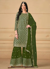 Green Faux Georgette Foil embroidered Palazzo Suit