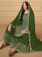 Green Faux Georgette Foil embroidered Palazzo Suit