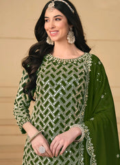 Green Faux Georgette Foil embroidered Palazzo Suit