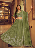 Green Faux Georgette Indian Party Wear Lehenga with Viscose Thread & Sequins Embroidery Work
