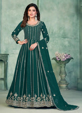 Green Faux Georgette Sequins Work Anarkali Suit