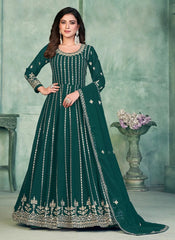Green Faux Georgette Sequins Work Anarkali Suit