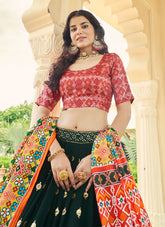 Green Georgette Sequins A Line Lehenga With Silk Blouse