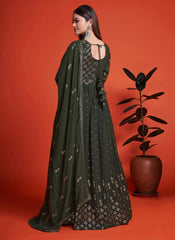 Green Georgette Sequins Embroidered Party Wear Gown