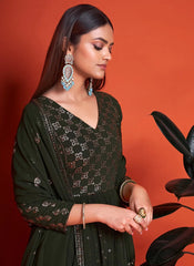 Green Georgette Sequins Embroidered Party Wear Gown