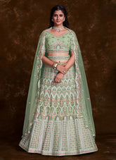 Green Net Zarkan and Thread designer bridal lehenga