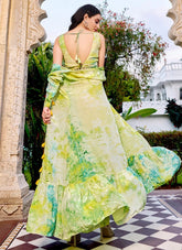 Green Printed Silk Palazzo Style Readymade Suit