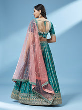 Green Pure Georgette Sequins Embroidered Semi Stitched Lehenga