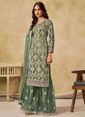 Green Sequins Embroidered Net Sharara Suit with Satin Inner – Stylish Festive & Party Wear Outfit