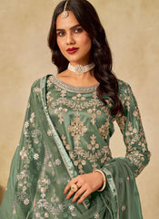 Green Sequins Embroidered Net Sharara Suit with Satin Inner – Stylish Festive & Party Wear Outfit