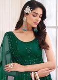 Green Soft Net Dori and Zarkan work Wedding Lehenga