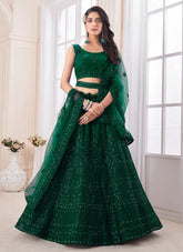 Green Soft Net Dori and Zarkan work Wedding Lehenga