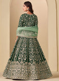 Green Velvet Abaya Style Anarkali Suit