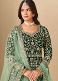 Green Velvet Abaya Style Anarkali Suit
